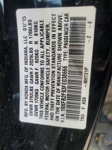 VIN 19XFB2F93FE038666 2015 Honda Civic, Exl no.12