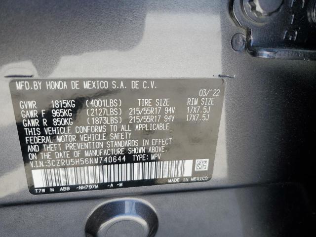 VIN 3CZRU5H56NM740644 2022 Honda HR-V, EX no.12