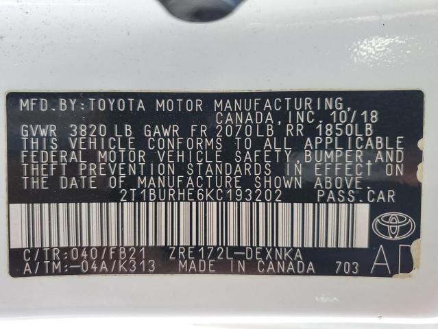 2019 TOYOTA COROLLA L - 2T1BURHE6KC193202