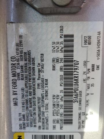 VIN 3FA6P0LU6KR179707 2019 Ford Fusion, SE no.12