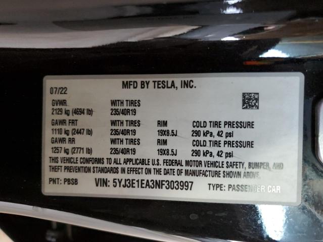 VIN 5YJ3E1EA3NF303997 2022 Tesla MODEL 3 no.13