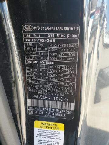 2017 LAND ROVER RANGE ROVE - SALVD5BG1HH240147