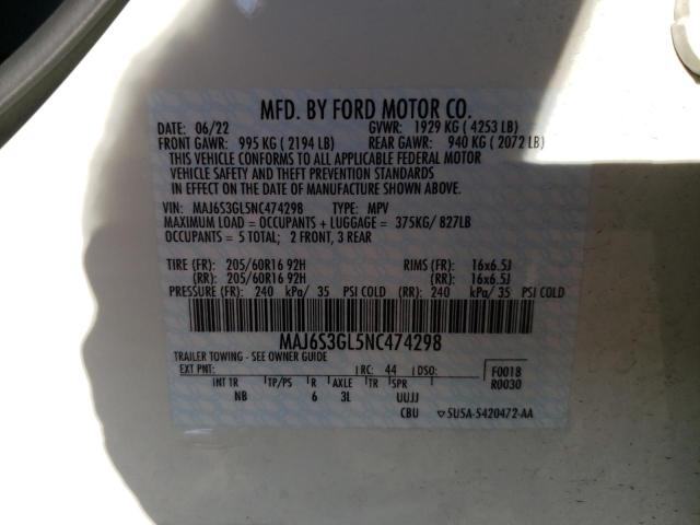 VIN MAJ6S3GL5NC474298 2022 Ford Ecosport, SE no.12