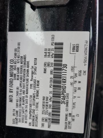 VIN 3FA6P0HD1KR111730 2019 Ford Fusion, SE no.12