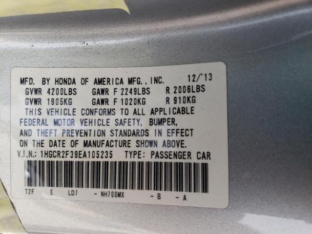 VIN 1HGCR2F39EA105235 2014 Honda Accord, LX no.13