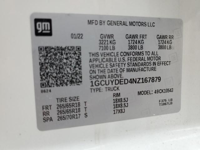 2022 CHEVROLET SILVERADO - 1GCUYDED4NZ167879