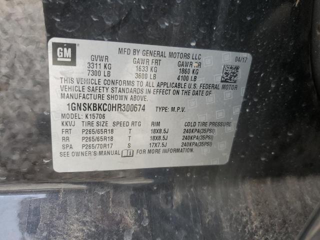 1GNSKBKC0HR300674 2017 CHEVROLET TAHOE
