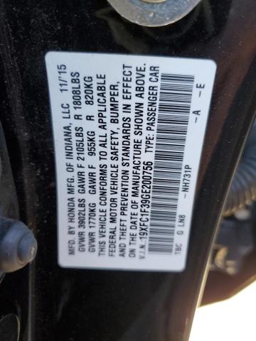 VIN 19XFC1F39GE200756 2016 Honda Civic, EX no.12