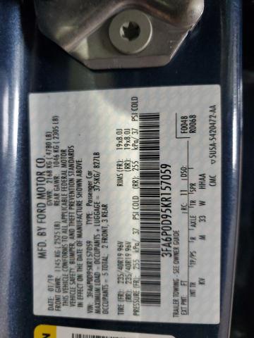 VIN 3FA6P0D95KR157059 2019 Ford Fusion, Titanium no.12