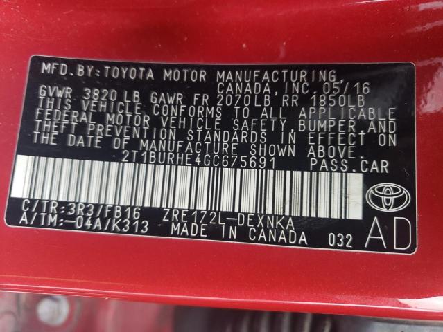 2016 TOYOTA COROLLA L - 2T1BURHE4GC675691