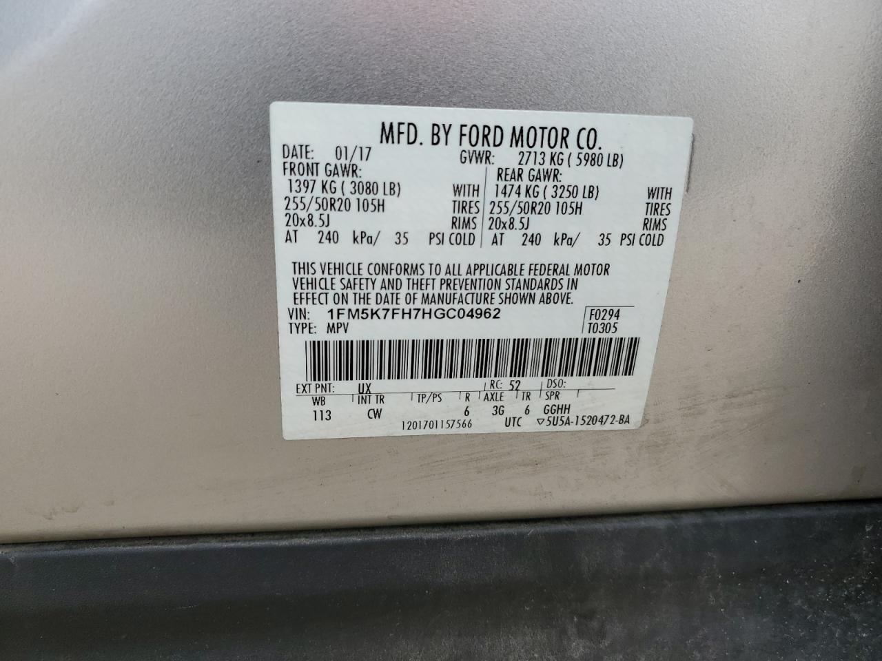 Lot #2955422574 2017 FORD EXPLORER L