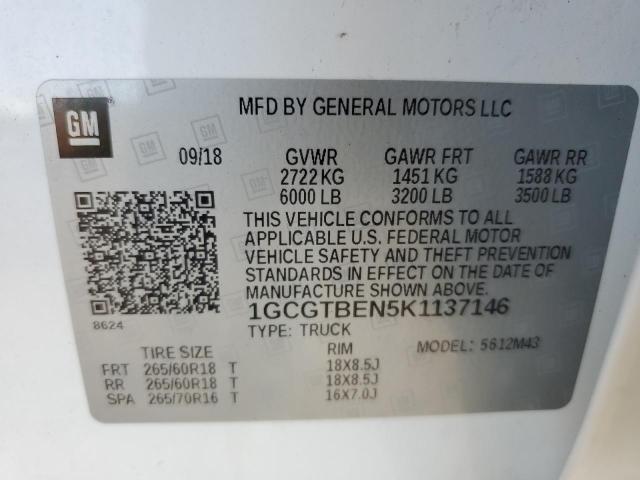 2019 CHEVROLET COLORADO - 1GCGTBEN5K1137146