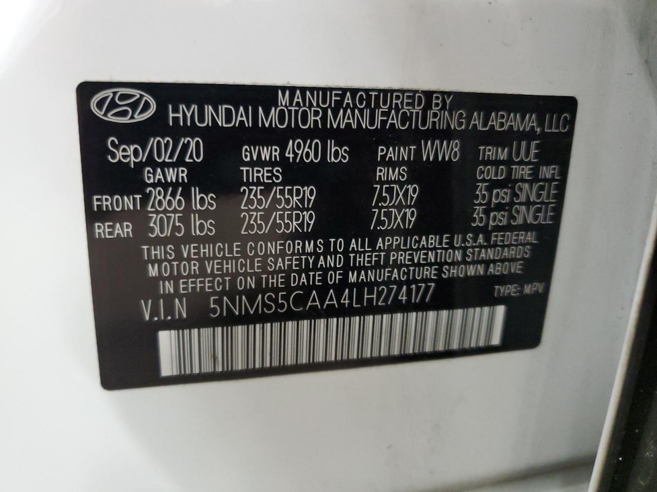 Lot #2940766338 2020 HYUNDAI SANTA FE L