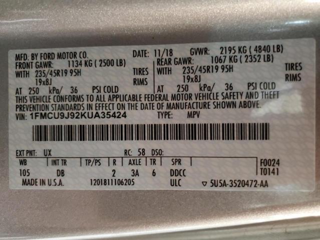 2019 FORD ESCAPE TIT - 1FMCU9J92KUA35424