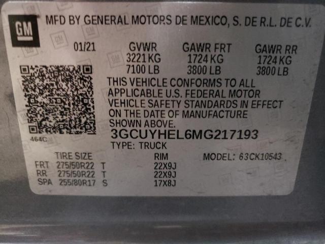 2021 CHEVROLET SILVERADO - 3GCUYHEL6MG217193