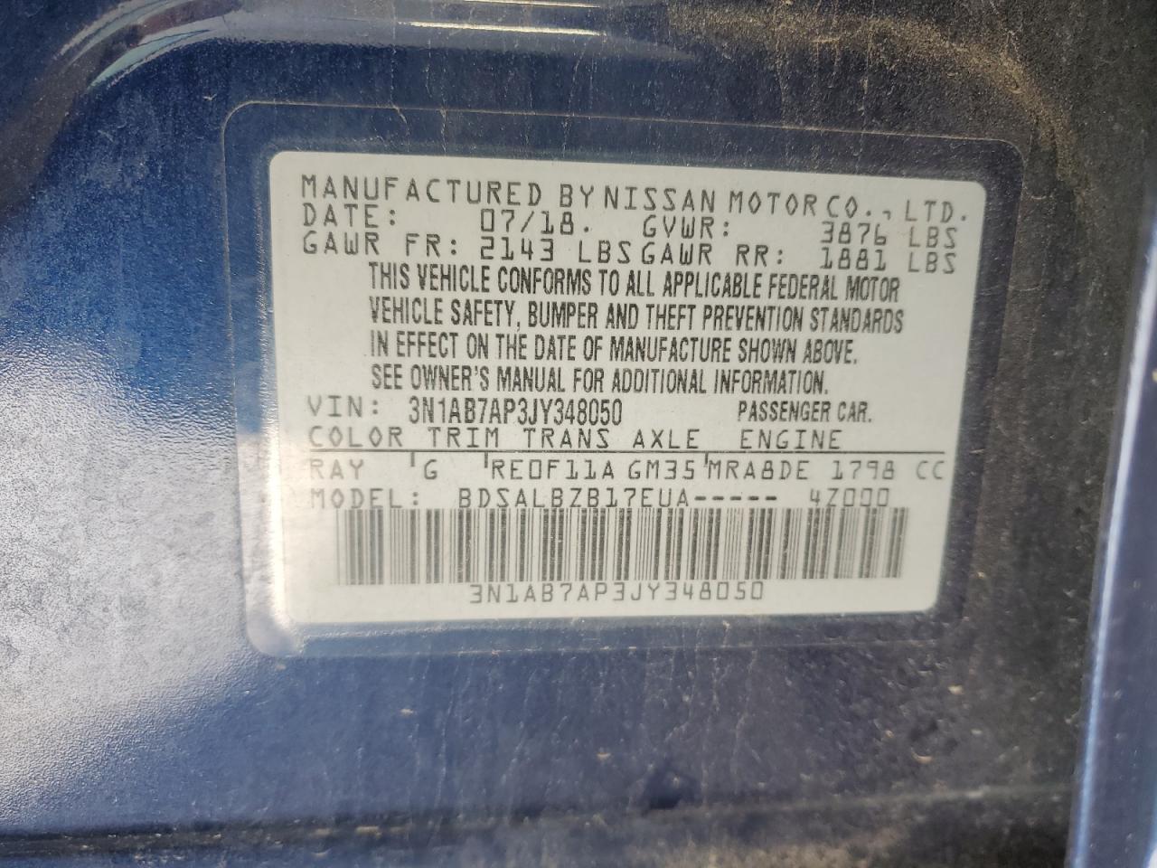 Lot #2952740171 2018 NISSAN SENTRA S