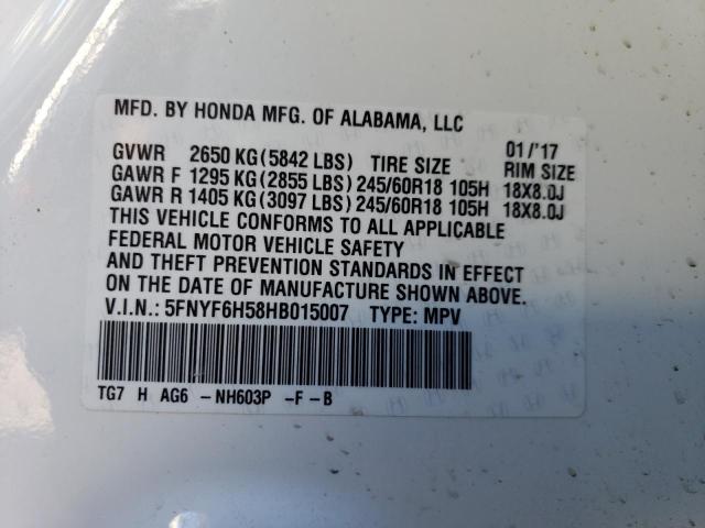 VIN 5FNYF6H58HB015007 2017 Honda Pilot, Exl no.13