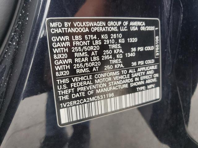 VIN 1V2ER2CA2MC531196 2021 Volkswagen Atlas, Sel no.12