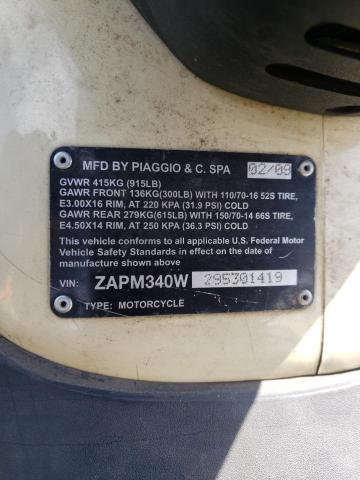 2009 PIAGGIO BV 500 ZAPM340W295301419