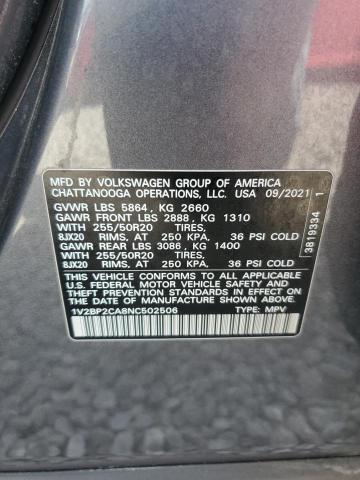 VIN 1V2BP2CA8NC502506 2022 Volkswagen Atlas, Sel no.13