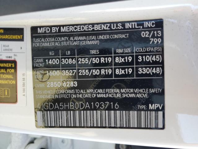 VIN 4JGDA5HB0DA193716 2013 Mercedes-Benz ML-Class, ... no.13