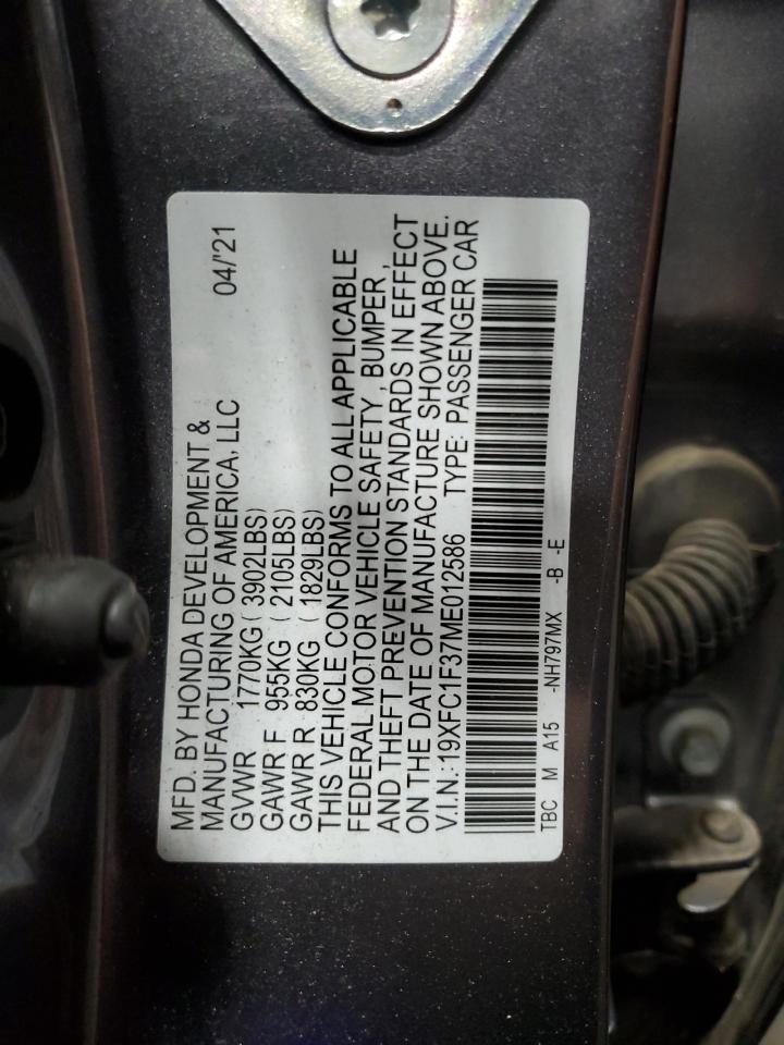 Lot #2893254737 2021 HONDA CIVIC EX