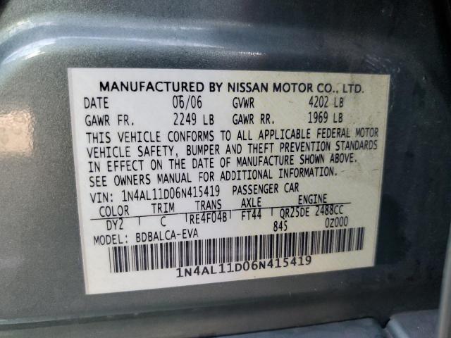 2006 NISSAN ALTIMA S 1N4AL11D06N415419  72419584