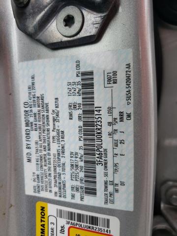 2019 FORD FUSION SE - 3FA6P0LU0KR235141