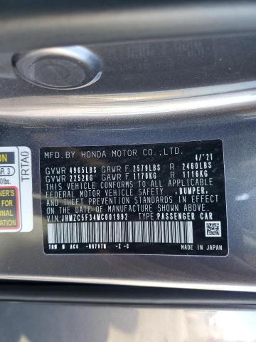 2021 HONDA CLARITY TO - JHMZC5F34MC001992