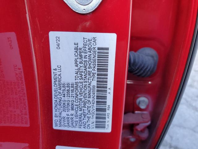 2022 HONDA ACCORD SPO - 1HGCV1F40NA045599