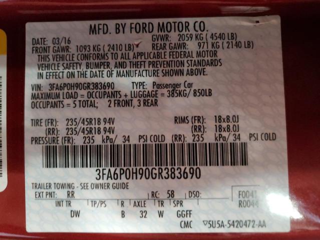 2016 FORD FUSION SE - 3FA6P0H90GR383690