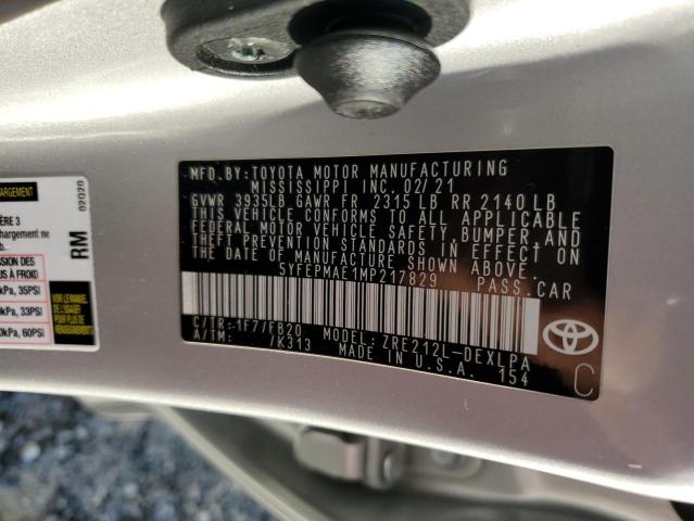 2021 TOYOTA COROLLA LE - 5YFEPMAE1MP217829