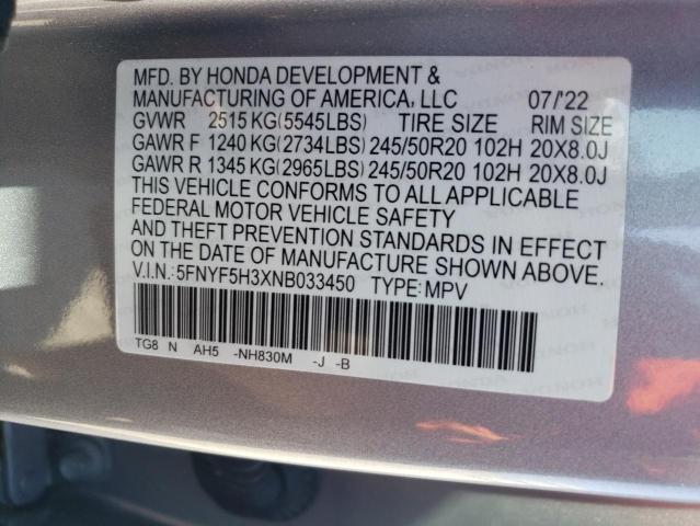 2022 HONDA PILOT SPOR - 5FNYF5H3XNB033450
