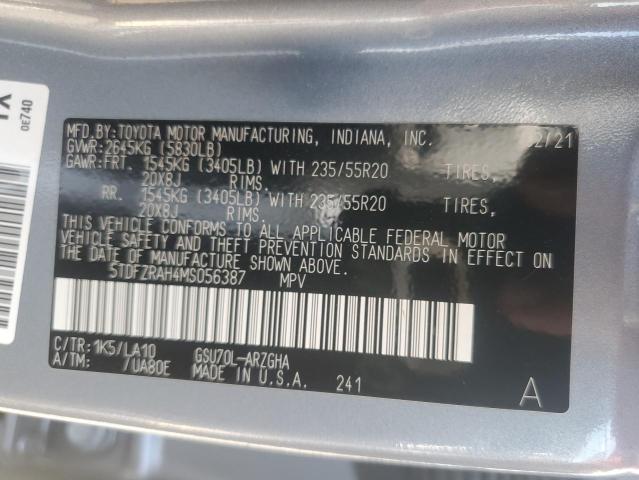 VIN 5TDFZRAH4MS056387 2021 Toyota Highlander, Platinum no.13