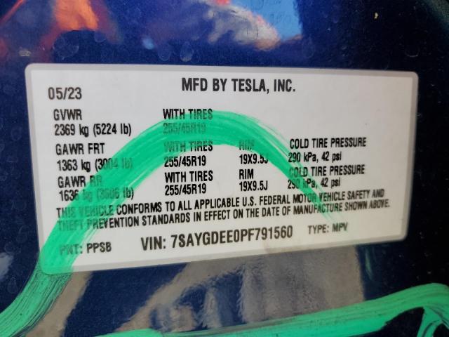 VIN 7SAYGDEE0PF791560 2023 Tesla MODEL Y no.13