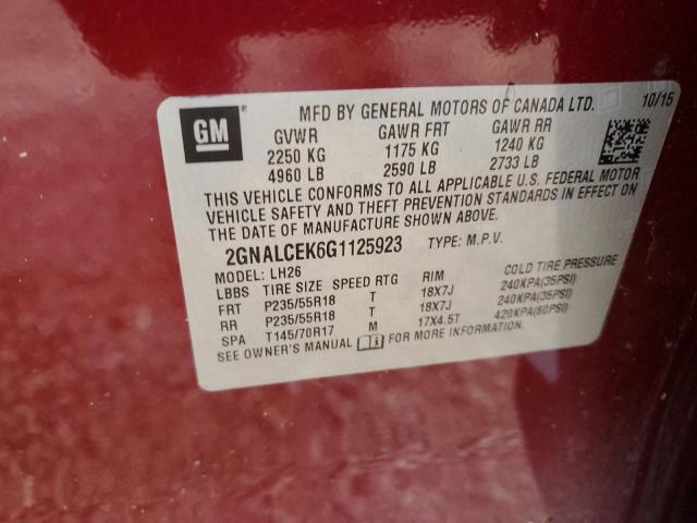 2016 CHEVROLET EQUINOX LT - 2GNALCEK6G1125923