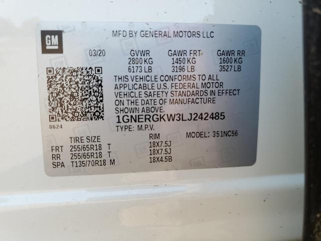 2020 CHEVROLET TRAVERSE L - 1GNERGKW3LJ242485