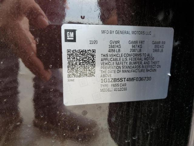 2021 CHEVROLET MALIBU 4D 1G1ZB5ST4MF036730