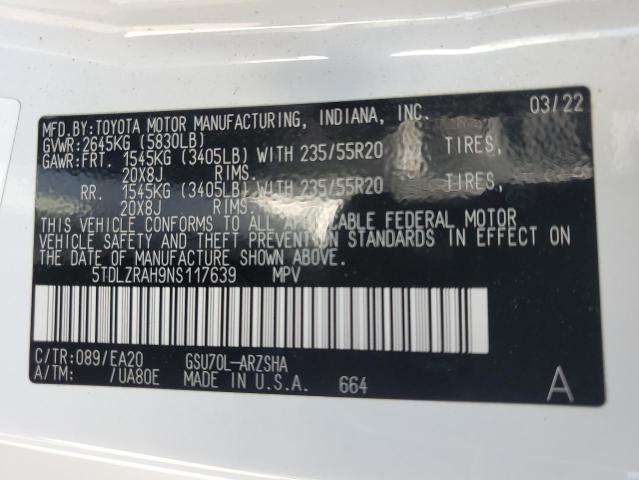 2022 TOYOTA HIGHLANDER - 5TDLZRAH9NS117639