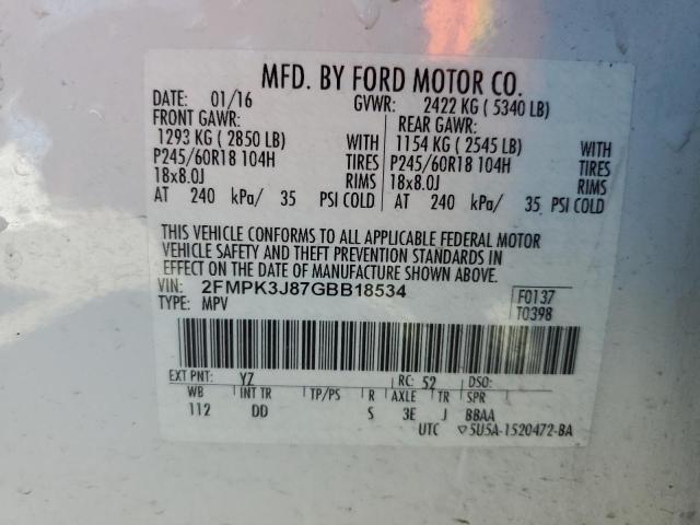 VIN 2FMPK3J87GBB18534 2016 Ford Edge, Sel no.13