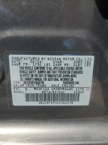 VIN 3N1CN7AP1EK462198 2014 NISSAN VERSA no.12