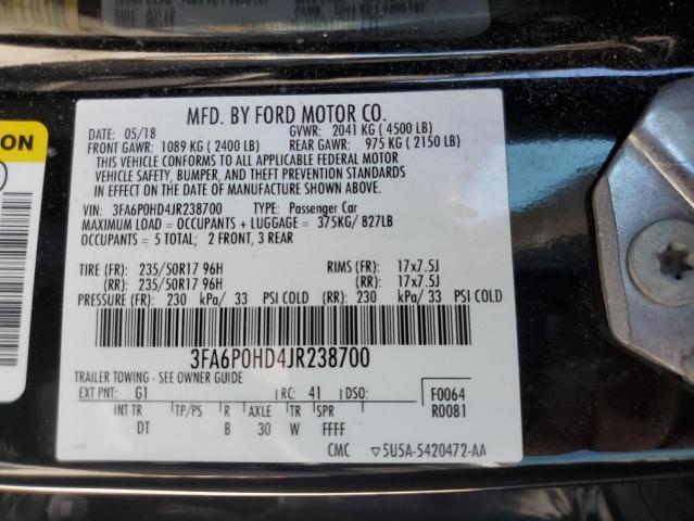 VIN 3FA6P0HD4JR238700 2018 Ford Fusion, SE no.13