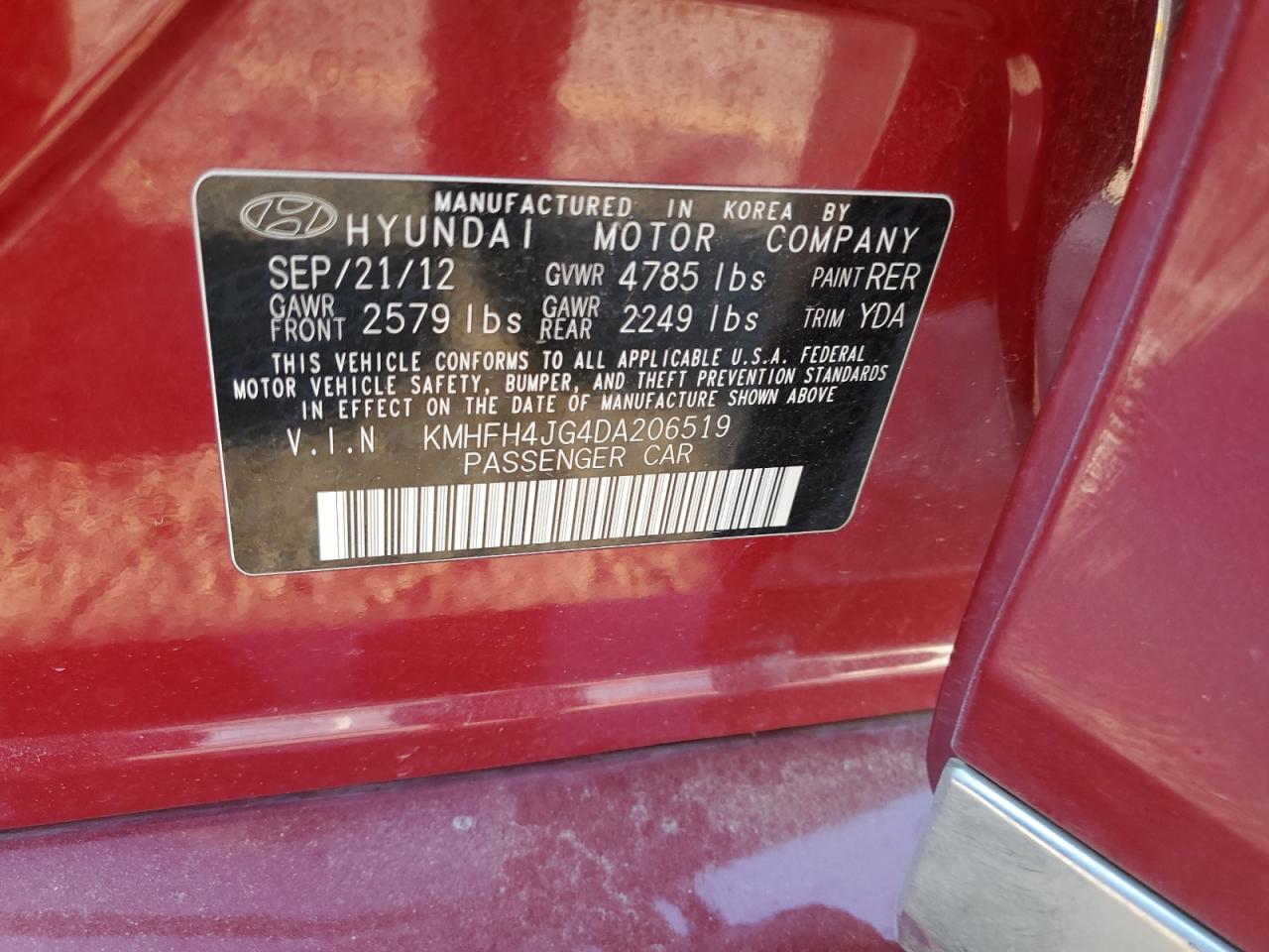 Lot #3006439106 2013 HYUNDAI AZERA GLS