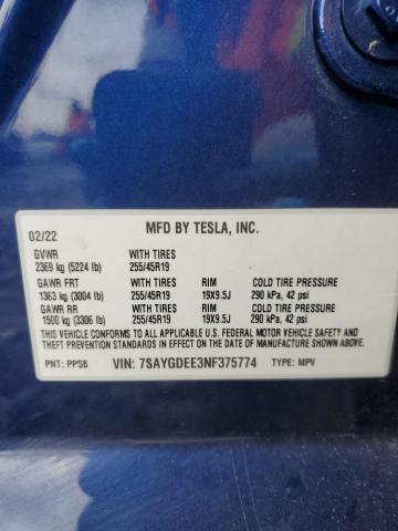2022 TESLA MODEL Y - 7SAYGDEE3NF375774