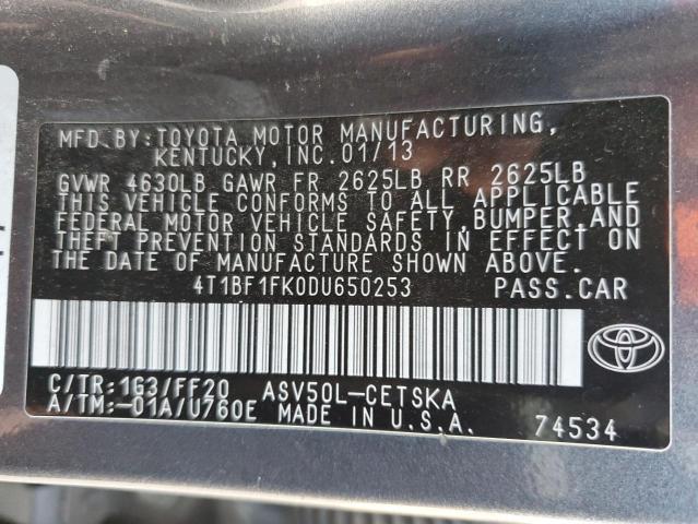 VIN 4T1BF1FK0DU650253 2013 Toyota Camry, L no.12