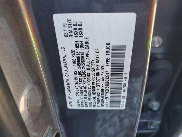 2019 HONDA RIDGELINE - 5FPYK3F59KB033317