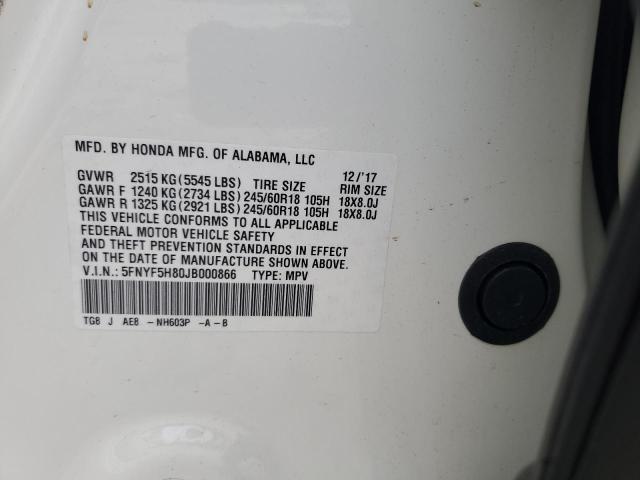 2018 HONDA PILOT EXL - 5FNYF5H80JB000866