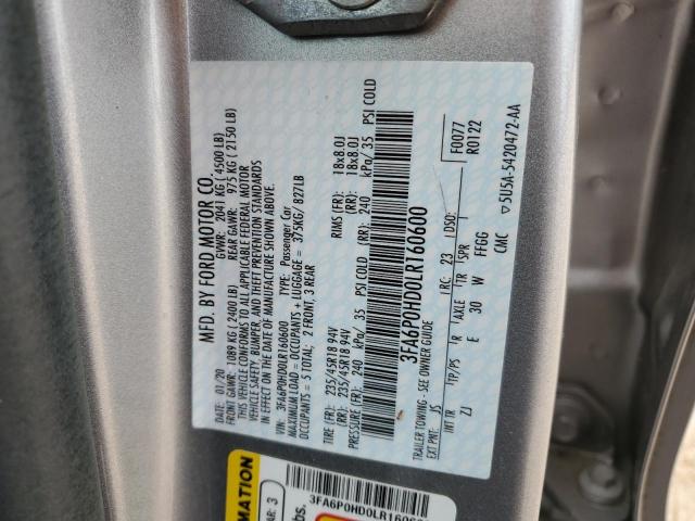 VIN 3FA6P0HD0LR160600 2020 Ford Fusion, SE no.12