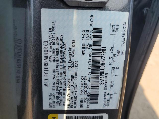 VIN 3FA6P0LU0HR222981 2017 Ford Fusion, Se Hybrid no.12