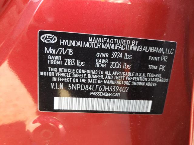 5NPD84LF6JH339402 2018 HYUNDAI ELANTRA